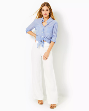 31" Deri Linen Palazzo Pant - Resort White