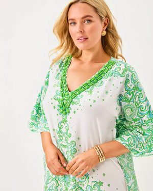 Marilla Silk Maxi Caftan- Resort White Sol Mates Engineered Woven Dress