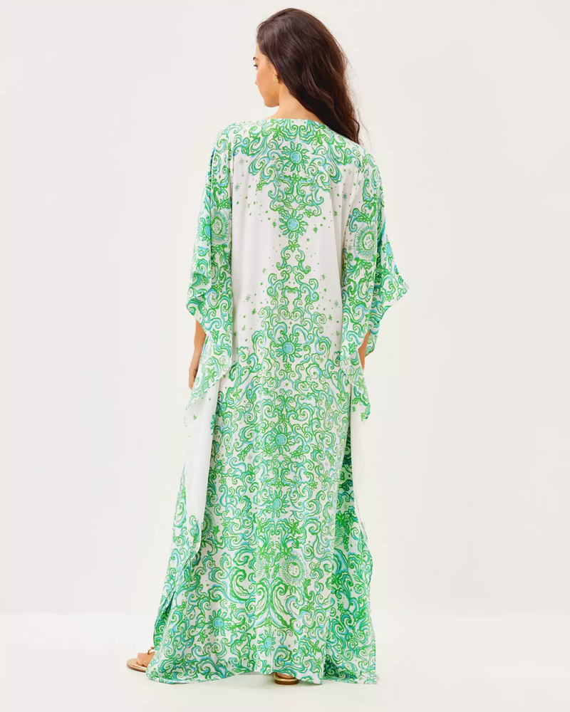 Marilla Silk Maxi Caftan- Resort White Sol Mates Engineered Woven Dress
