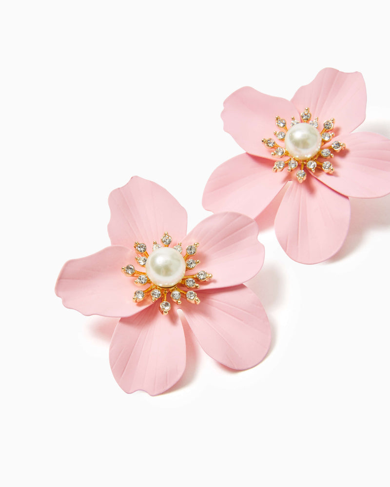 
            
                Load image into Gallery viewer, Oversized Pearl Orchid Earrings -Conch Shell Pink
            
        