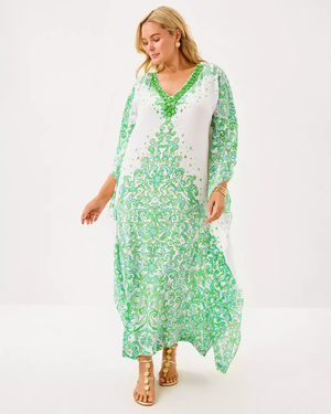 Marilla Silk Maxi Caftan- Resort White Sol Mates Engineered Woven Dress