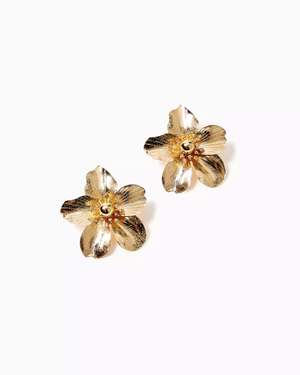 Small Orchid Earrings -Gold Metallic