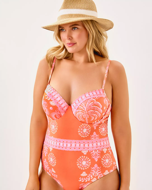 Palma One-Piece Swimsuit - Papaya Breezy Palm Engineered