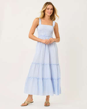 Hadly Smocked Maxi Dress- Jacaranda Blue LTWT Oxford Stripe