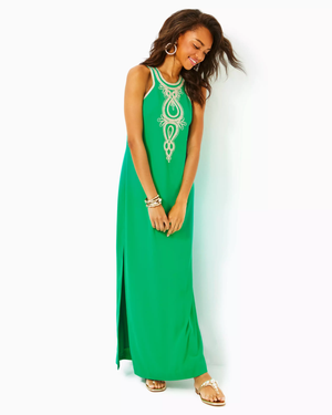 Taylane Embroidered Maxi Shift Dress - Brazilian Green