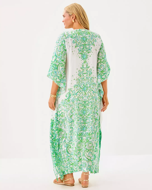 Marilla Silk Maxi Caftan- Resort White Sol Mates Engineered Woven Dress
