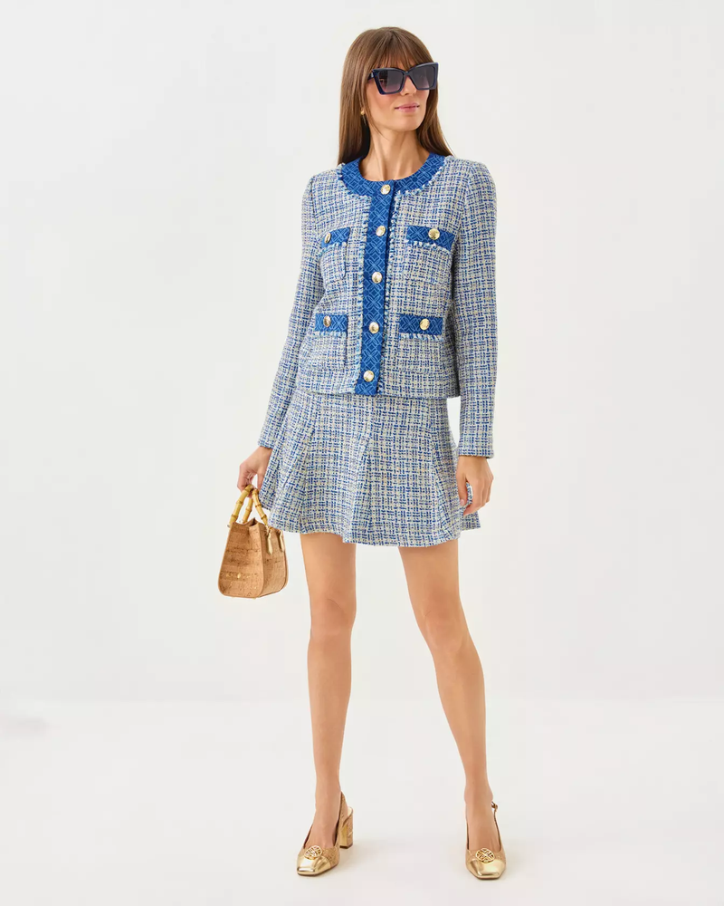 Cammi Boucle Mini Skirt - Tangier Teal Ocean Deep Lurex Boucle