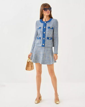 Cammi Boucle Mini Skirt - Tangier Teal Ocean Deep Lurex Boucle
