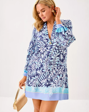 Iralanne Popover Shirtdress - Sapphire Pool Summer Shorelines Engineered Woven Dress
