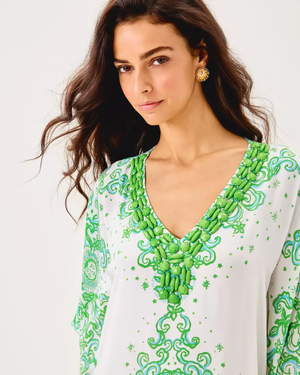 Marilla Silk Maxi Caftan- Resort White Sol Mates Engineered Woven Dress