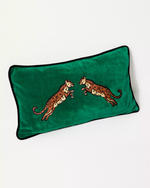 Lumbar Embroidered Velvet Pillow Case - Fiddle Leaf Green - Leopard Pillow