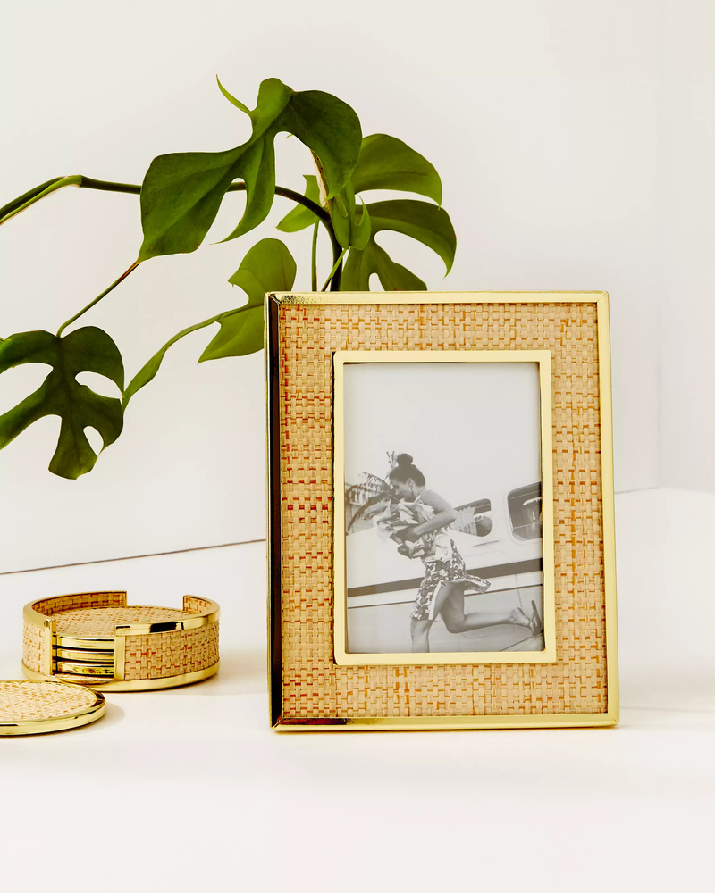 Gold Metal and Raffia Frame, Natural