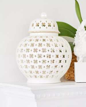 Small Ginger Jar, White Lattice