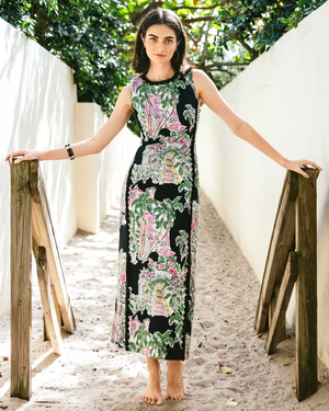 Darlene Stretch Maxi Shift Dress - Onyx Oversized PB Anniversary Toile