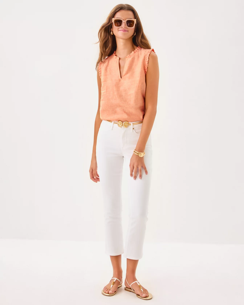 Kavalla Sleeveless Ruffle Top - Papaya x Resort White