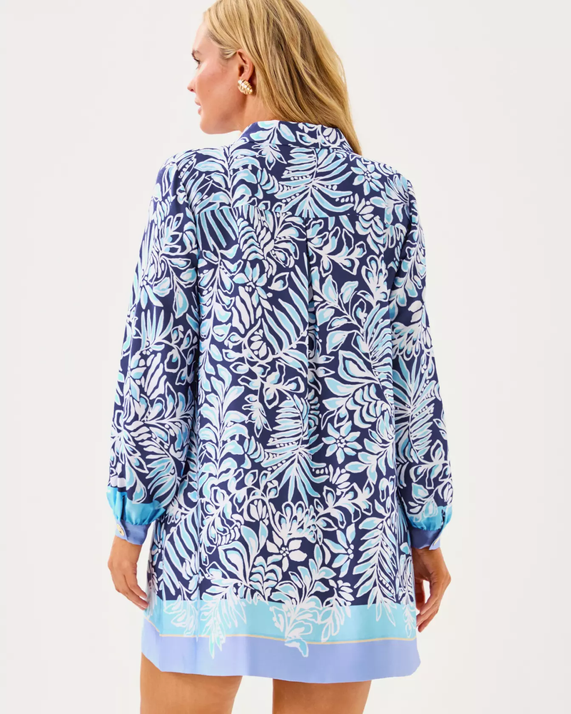 Iralanne Popover Shirtdress - Sapphire Pool Summer Shorelines Engineered Woven Dress
