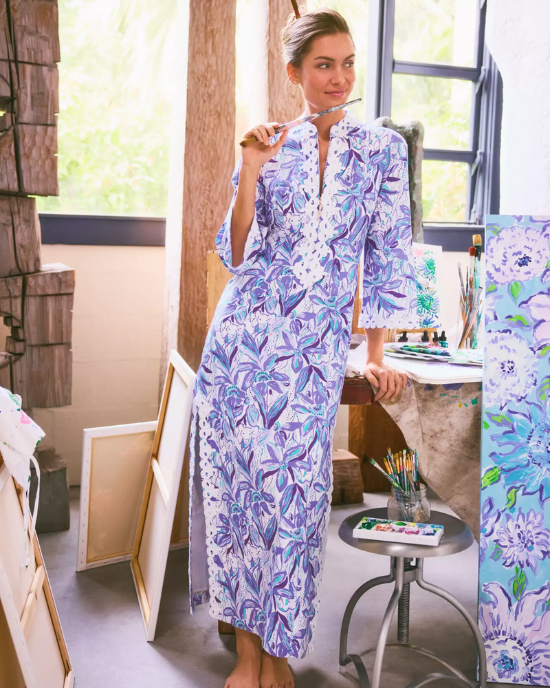 Shealyn Stretch Maxi Caftan - Tropicalia Purple Elephant In The Bloom