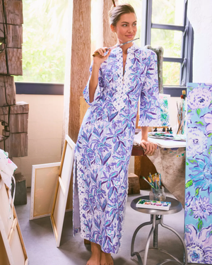 Shealyn Stretch Maxi Caftan - Tropicalia Purple Elephant In The Bloom