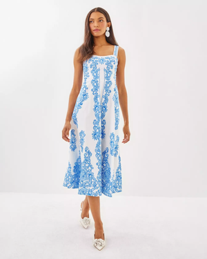 Maella Midi Dress - Resort White - Sunny Side Up Engineered Woven Dress