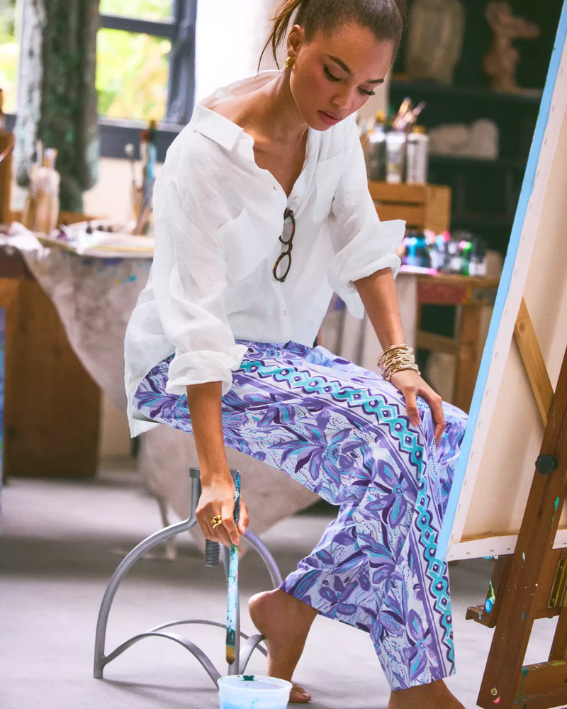 32" Bal Harbour Palazzo Pant - Tropicalia Purple Elephant In The Bloom Engineered Bottom