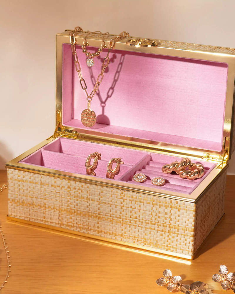 Jewelry Box, Gold Raffia