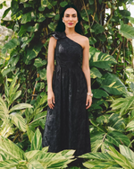 Lynsi One-Shoulder Midi Dress - Noir Sunset Bloom Embroidered Organza