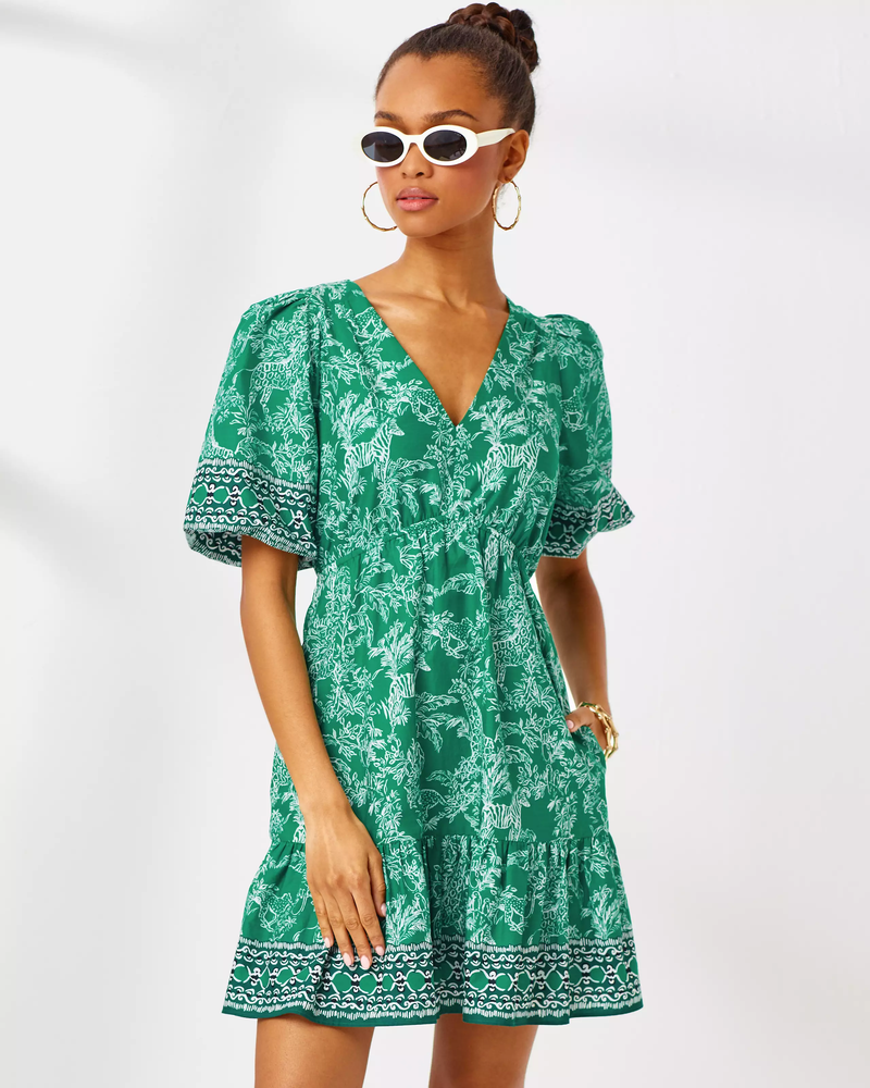 Kentlee Dress - Fiddle Leaf Green Safari Party Engineered Woven Dress