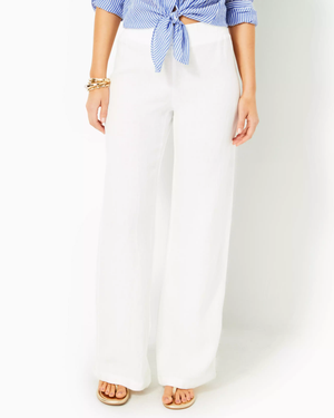 31" Deri Linen Palazzo Pant - Resort White