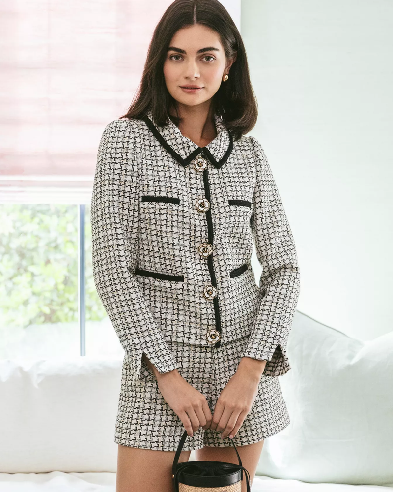 Kalara Boucle Jacket - Coconut Lurex Houndstooth Boucle