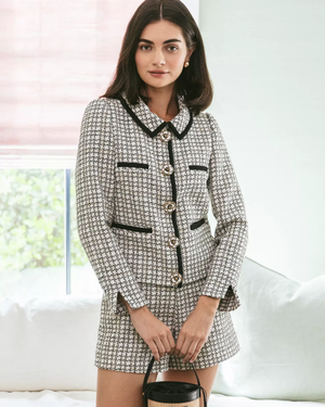 Kalara Boucle Jacket - Coconut Lurex Houndstooth Boucle