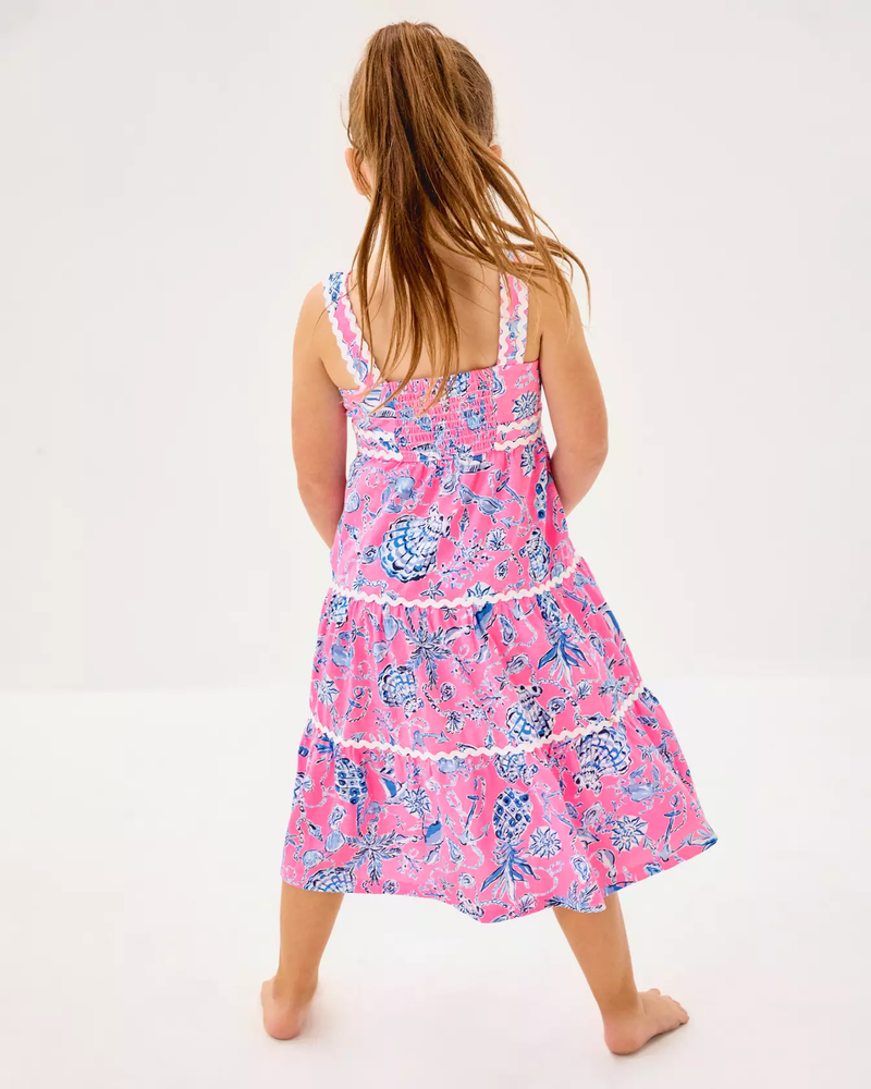 Girls Mini Pollie Midi Dress - Rousseau Pink Barefoot Beachcombers