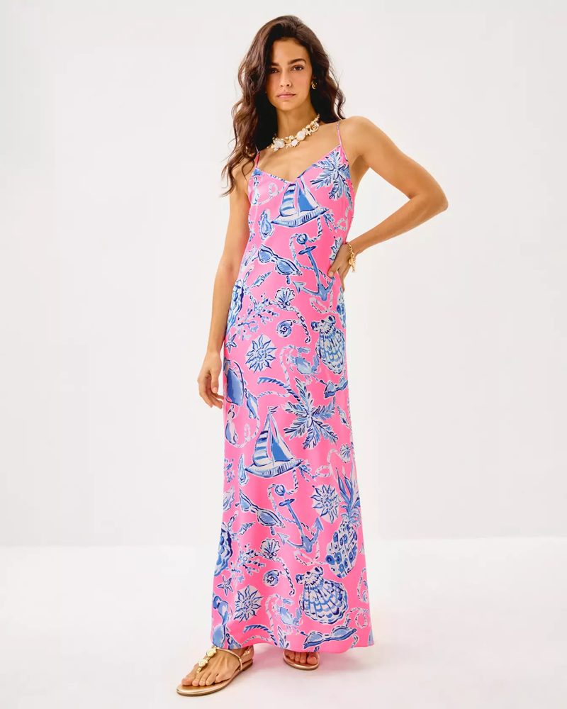 Verica Silk Maxi Dress - Rousseau Pink Oversized Barefoot Beachcombers