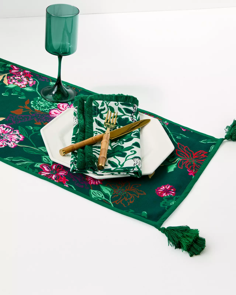 Printed Table Runner with Tassels - Multi- Safari Sanctuary Home