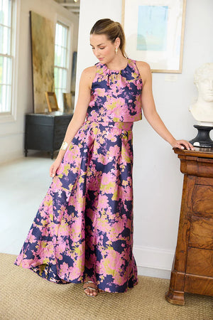 Olivia Skirt Navy Abstract Brocade