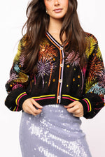 Black Multi Rainbow Firework Button Up Cardigan