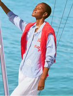 Bondi Button Down Shirt - Jacaranda Blue Beach Day Embroidered
