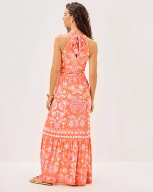 Montecito Halter Maxi Dress - Papaya Breezy Palm Engineered Maxi Dress