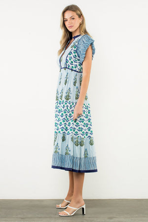 Flutter Sleeve Floral Maxi Dress - Blue