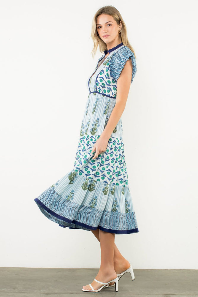 Flutter Sleeve Floral Maxi Dress - Blue