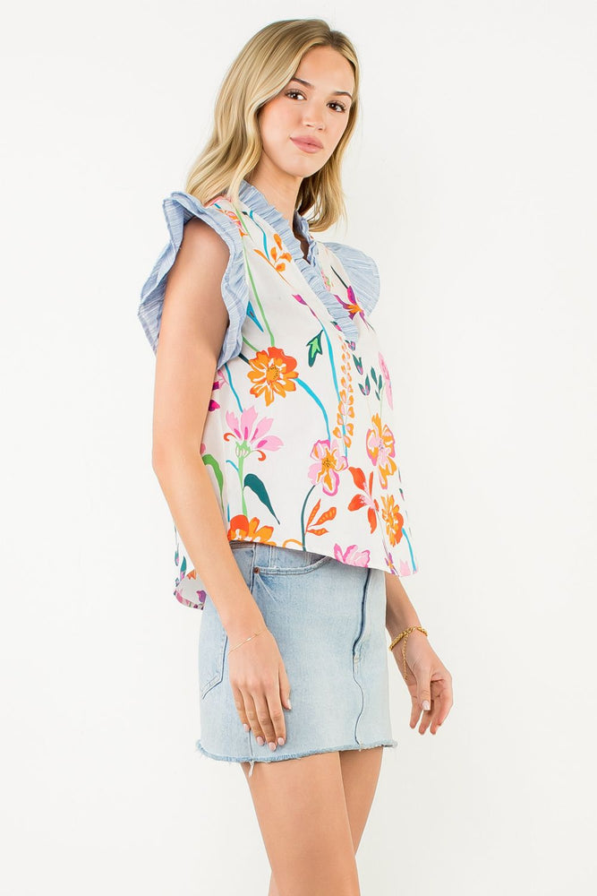 Flutter Sleeve Floral Print Top
