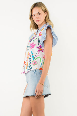 Flutter Sleeve Floral Print Top