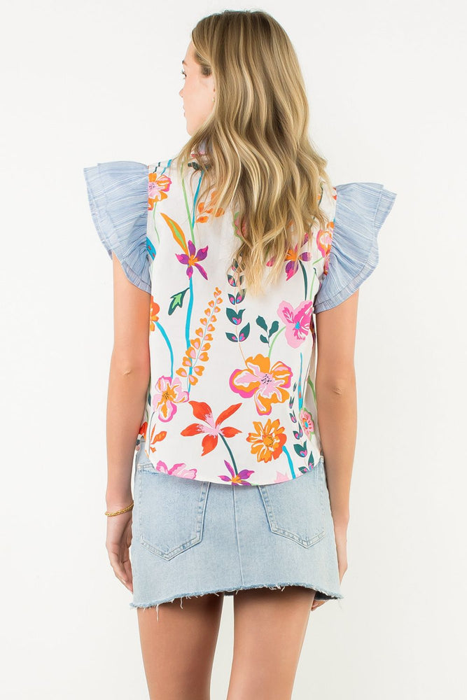 Flutter Sleeve Floral Print Top