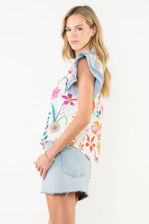 Flutter Sleeve Floral Print Top
