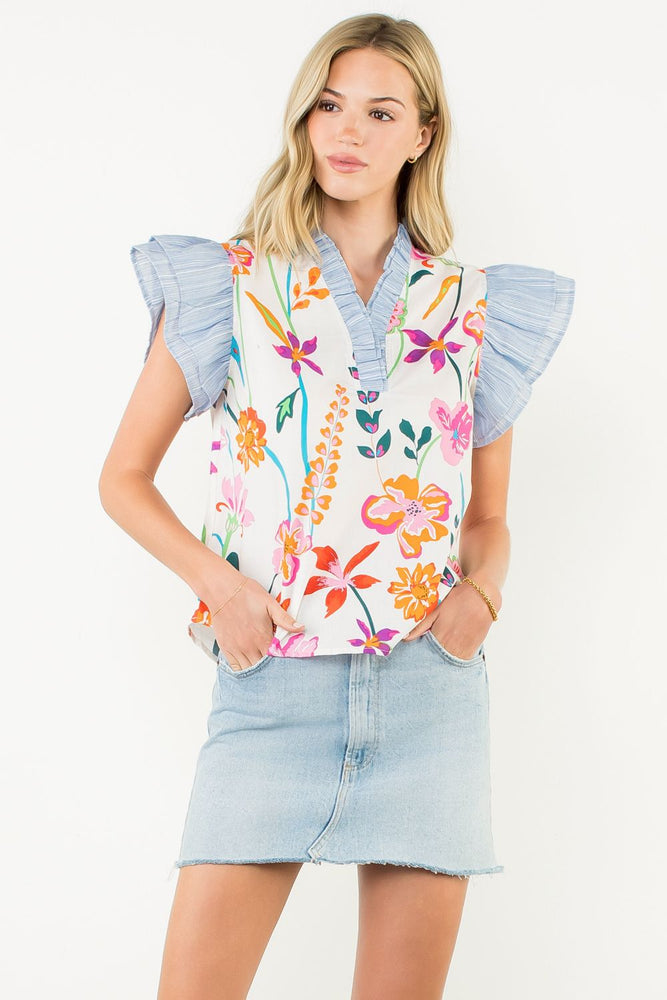 Flutter Sleeve Floral Print Top
