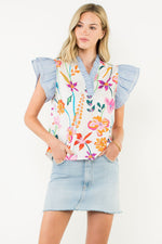 Flutter Sleeve Floral Print Top