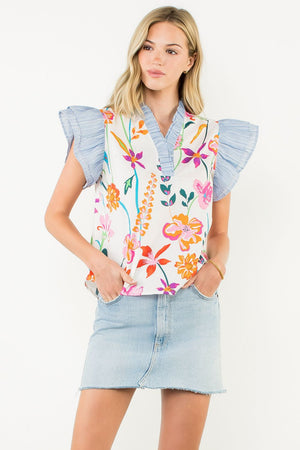 Flutter Sleeve Floral Print Top