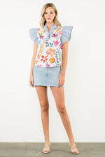 Flutter Sleeve Floral Print Top
