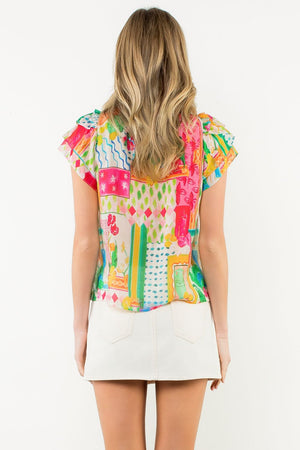 Floral Top - Pink/Blue