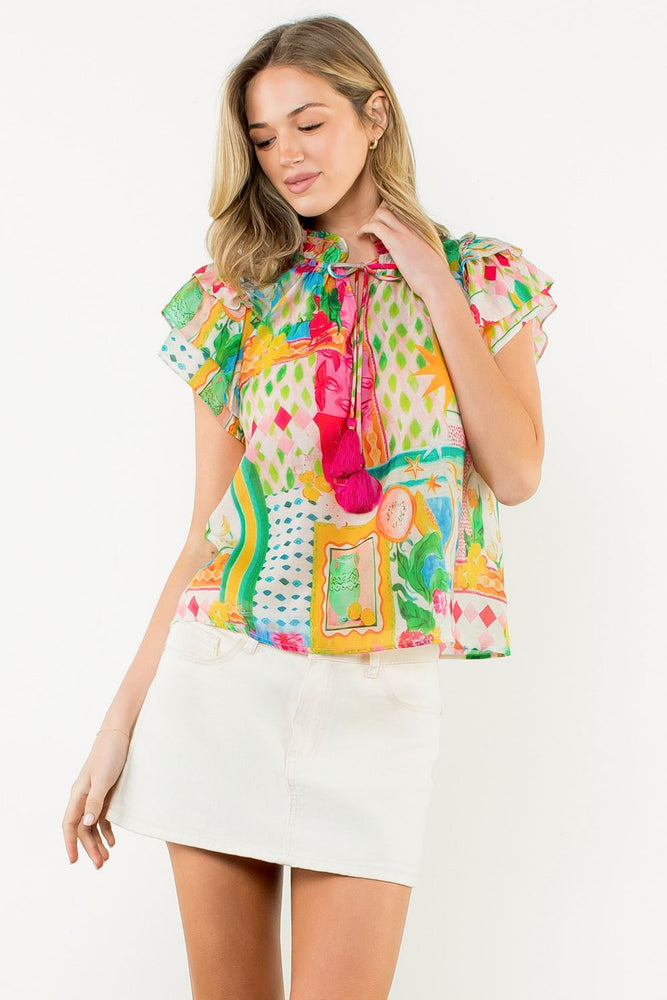 Floral Top - Pink/Blue