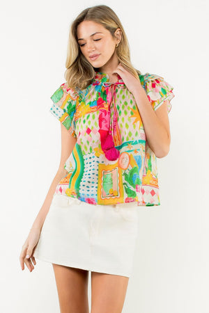 Floral Top - Pink/Blue